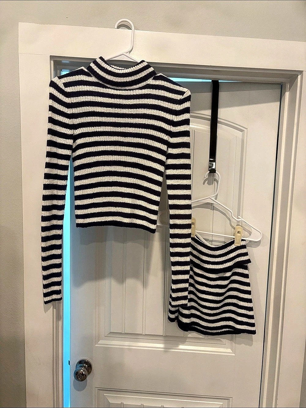 Free People Striped Sweater Skirt Set in Black & White